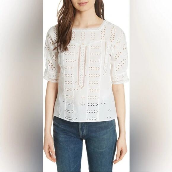 NWT New Maje Loody Eyelet Top in White Size L - Picture 1 of 10